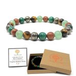 Men's Prosperity Crystal Gemstone Bracelet - Stretch Power Bead Bracelet - Soul Cafe Gift Box & Tag - Pyrite, Malachite, Tigers Eye, Green Aventurine, Goldstone