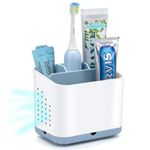 toprance Multifunctional Toothbrush Holder White Anti-slip Toothbrush Holder Caddy Small Bathroom Countertop Organizer And Storage Stand For Electric Tooth Brush, Toothpaste, Floss, Razor