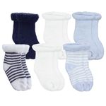 6 Pairs of Kushies Baby Terry Socks - Size 3-6 Months, Blue, White & Navy, 3-6 Months