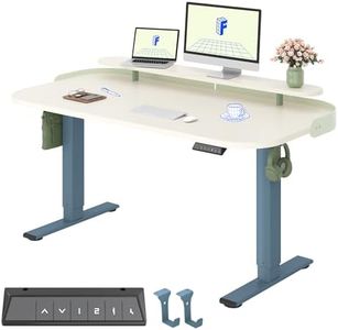 FLEXISPOT Standing Desk ONE PIECE Desktop Electric Height Adjustable Sit Stand Up with Backpack Hook Memory Smart Panel for Home Office, QN1 140 * 80cm Sierra Blue＋Mousse White