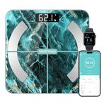 Healthkeep Smart Body Fat Scale with 13 Body Composition Metrics, Smart Digital Bathroom Weighing Scale Compatible with iOS Android, Max 400lb/180kg, Green Marble