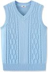 JSTEX Boys Sweater Vest 100% Cotton Kids Uniform Vest V-Neck Sleeveless Knit Pullover for Boy Girls Toddler Size 4-14 Light Blue