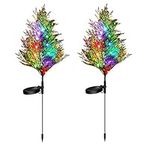 Xugenxes 2Pcs Solar Garden Christmas Tree Stake Lights,Solar Power Decoration Light Outdoor Waterproof,Xmas Pathway LED Stake Lights for Patio Yard Deck Walkway Solar Christmas Decor