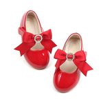 PHIRAMIN Toddler Flower Girl Red Dress Shoes - Little Girl Ballet Flats Size 10 Sparkly Bow Wedding