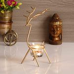 eCraftIndia Golden Metal Deer Shape Decorative Tea Light Candle Holder - Tea Light Holder - Christmas Diwali Decoration Items for Home Decor - T Light Candle Holder Gift for Diwali, Housewarming