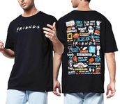 Hikabae Unisex Cotton Printed | F.R.I.E.N.D.S: Doodle | Graphic Printed | Half Sleeves | Round Neck | Oversized Fit T-Shirt/Tee (Medium, Black)