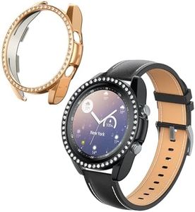 kwmobile Glitter Frame Protector Compatible with Samsung Galaxy Watch 3 (41mm) Frame Protector (Set of 2) - Black/Rose Gold