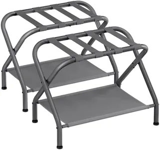 SONGMICS Luggage Racks, Set of 2, Suitcase Stand with Fabric Storage Shelf, for Guest Room, Bedroom, Hotel, Foldable, Holds up to 110 lb, 27.2 x 15 x 20.5 Inches, Slate Gray URLR002G02