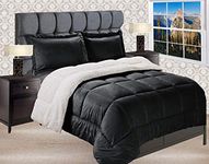 Elegant Comfort Heavy Weight Micromink Sherpa-Backing Reversible Down Alternative Micro-Suede 3-Piece Comforter Set, King, Black
