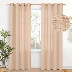 YoungsTex Linen Curtains 84 Inches Length Textured Bronze Grommet Window Drapes Light Filtering for Living Room Bedroom Office Hotel Decorative, Peach, 52 x 84 Inch, 2 Panels