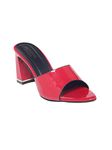 MONROW Blushy Leather Block Heels for Women, Red, 5-UK | Fancy & Stylish Heel sandals, Casual, Comfortable Fashion Heel Sandal