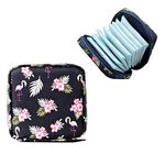 House of Quirk Sanitary Napkin Storage Bag/Cosmetic Bag, Menstrual Pad Bag With Zipper, Napkin Storage Purse, First Period Kit For Girls, Storing Sanitary Pads For Women (Dark Blue Flamingo) 13 Cm, S