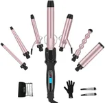 Curling Iron with Clamp PARWIN PRO BEAUTY 7 in 1 Curling Wand Set 0.5 to 1.5 Inch Interchangeable Barrels Adjustable Temp. Negative Ionic, Travel Dual Voltage 60mins Auto Shut Off, Rose Pink