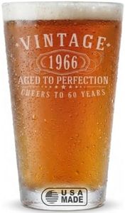Spotted Dog Company Vintage 1966 Etched 16oz Pint Glass – Happy 60th Birthday Gifts for Men Women, Cheers to Turning 60 Year Old Man Decoration Decor, Anniversary Bday Party Favors Supplies, 1.0