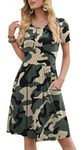 DouBCQ Women's Casual Flowy Pleated Loose Dresses with Pockets, Camouflage, 3X-Large