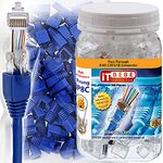 ITBEBE cat5/5e Gold Plated, Pass Through connectors (3prong) with Blue Strain Relief Boots (100+100=200PCS kit) for Making snag-Free ethernet Cables for IP Camera, Router, swtiches, and Networks