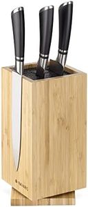 Navaris Bamboo Kitchen Knife Block - Magnetic Rotating Bristle Knife Holder - Universal Knife Block Storage Stand with Bristles - 25 x 12.5 x 12.5 cm