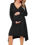 Ekouaer Women Maternity Nursing Gown and Robe Set Labor and Delivery Nursing Nightgowns Pregnancy Clothes Black S