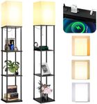 2 Packs Floor Lamp w. Shelves Including 2AC Outlets & 2USB Ports 9W LED Light Bulb 3 Color Temperature Soft/Cool/Daylight White w.１PC 2-Prong to 3- Prong Adapter for Living Room/Bedroom