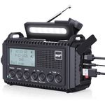 DAB+/DAB/FM Wind up Solar Radio, 5000mAh Digital Radio with LCD Display, Hand Crank, USB Port, Headphone Jack, Flashlight, Reading Lamp, SOS, Radio Mono/Stereo for Camping Hiking-Black