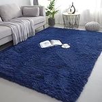 Vafodo 8X10 Feet Navy Blue Shaggy Area Rugs for Bedroom Living Room Ultra Soft Fluffy Throw Carpets for Girls Boys Kids Play Room Modern Home Decor Soft Fluffy Rugs