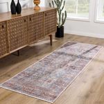 Hauteloom Holli Hallway, Kitchen Machine Washable Runner Rug - Traditional, Vintage - Burnt Orange, Lime Green, Aqua - 2'7" x 7'3"