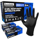 [200 Pack] SURESAFE Industrial Grade 6 Mil Black Gloves Disposable, Nitrile Gloves XL, Latex Free Disposable Gloves, Mechanics Gloves, Cleaning Gloves, Cooking Gloves, Kitchen Gloves