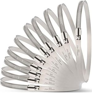 OURU Large Hose Clamps, 10 Pack 10 Inch Stainless Steel Hose Clamps Adjustable from 9-1/4"-10"/235-254mm, Metal Worm Gear Duct Clamp for Radiator, Dryer Vent Hose, Fuel Line, Automotive