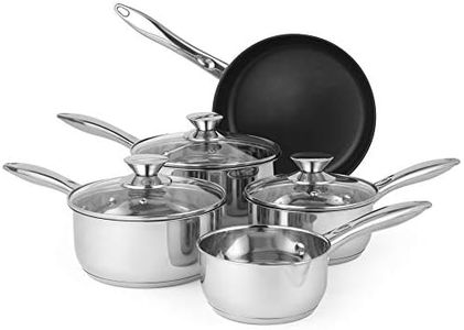 Russell Hobbs BW06572 5 Piece Pan Set - Classic Collection14/16/18/20/24 cm, Stainless Steel, Non-Stick, Suitable for Induction, Gas and Electric Hobs, Includes Tempered Glass Lids, 5 Year Guarantee