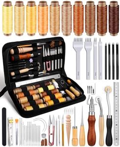 SOCNITC Leather Working Tools for Beginners, Leather Craft Kit, Leather Sewing Kit with Waxed Thread Awl Stitching Punch for Leathercraft Adults