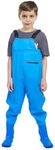 VicBre Kids Chest Waders with Non-Slip Boots, Attached System with Waterproof Trousers, Breathable Lightweight Waders for Boys and Girls, Blue, 7 Big Kid