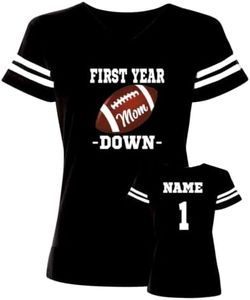 Women's Men's tshirt Mom, Dad other by CPOJ, First Year Down theme, Personalized front/back options, baby's 1st birthday bodysuit look alike, Add name & number, Asst colors, First year down