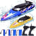 2-Pack RC Boats with LED Lights - 20+/10+ MPH Remote Control Boats for Kids and Adults - 2.4G High Speed - Fast RC Boats for Pools and Lakes - Includes 4 Rechargeable Batteries - Pool Toys for Kids