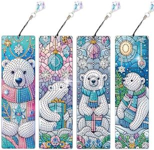 4 Pack Polar Bear Diamond Painting Bookmarks Kit – DIY Winter Animal Diamond Art for Adults, Arctic White Bear Design with Tassels, Unique Handmade Gift and Craft Activity