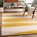 Asian Carpet Wool Drawing Room Carpet Hall Rugs Hand Made Tufted Woolen Carpet Wool Premium Modern Design Carpet Rug Karpet Indian Home & Office Floor Runner (Size 4 X 6 Feet Color Yellow Grey)