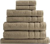 Royal Comfort Luxury Bath Towels Set Egyptian Cotton 600GSM Ultra Soft and Absorbent - 2 x Bath Towels, 2 x Hand Towels, 2 x Face Towels, 1 x Bath Mat, 1 x Hand Glove (Beige, 8 Piece Set)