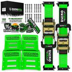 Rhino USA Wheel Chock Tie Down Kit (1,986lb Break Strength) Ultimate Heavy Duty Trailer Tire Straps System for ATV, UTV, Lawn Mower & More - Ratchet Tie Downs Accessories with E Track for Four Wheeler