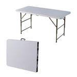 Home Source Folding Table Trestle Camping Party Picnic BBQ Stall Garden Indoor Outdoor, Metal, White, 4ft