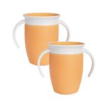 Munchkin Miracle 360 6+ Month 7oz Baby Sippy Cups (2-Pack), Free Flow Beaker for Toddlers, Trainer Cup, BPA-Free, Spill-Free, Dishwasher-Safe Baby Water Bottle with Easy-Grip Handles, Orange/Orange