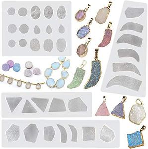 FUNSHOWCASE Druzy Agate Epoxy Resin Silicone Molds Set Jewelry Making Kits for Geode Cabochon Gemstone Necklace Pendant Earrings Bracelet Charms 33 Shapes 0.35-1.65inch