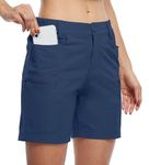 Willit Women's Shorts Hiking Cargo Golf Shorts Outdoor Summer Stretch Shorts with Pockets Water Resistant Navy Blue L