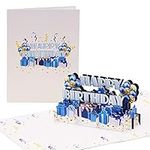 Diese-Klappkarten Blue Birthday Card, 3D Balloons & Gifts, Greeting Card or Voucher for Birthday, G24.2