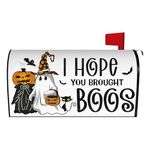 Halloween Ghost Mailbox Cover 25.5x21 Inch, I Hope You Brought Boos Post Letter Box Covers, Halloween Spooky Magnetic Waterproof Mail Wraps for Outdoor Yard Garden Oversized Mailbox Decor