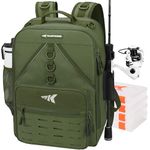 KastKing Karryall Medium Fishing Tackle Daily Backpack, Large Storage Water-resistant Fishing Bag Store Fishing Gear and Equipment for Fishing, Hiking, Outdoor Sporting, Army Green (4 Tackle Trays