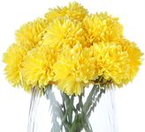 Kimura's Cabin 20 Pcs Artificial Flowers Fake Silk Hydrangea Flowers Chrysanthemum Ball Flowers Bouquets for Home Dining Table Core Party Wedding Decoration (Yellow, Pack of 20)