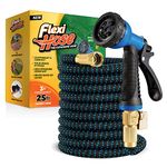 Flexi Hose with 8 Function Nozzle Expandable Garden Hose, Lightweight & No-Kink Flexible Garden Hose, 3/4 inch Solid Brass Fittings and Double Latex Core, 25 ft Blue Black