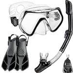 CAPAS Snorkel Mask Fins Set, Snorkeling Gear for Adults with Swim Fins, Diving Mask, Dry Top Snorkel, and a Carrying Bag (Black, S/M (US Men 4.5-8.5 / Women 5.5-9.5))