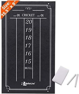 BETTERLINE Large Professional Scoreboard Chalkboard for Cricket and 01 Darts Games - 15.5" x 9" Inch (39.3 x 22.9 cm) - Black Board - Eraser and 2 Chalk Pieces Included