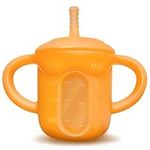 OXTXO 100% Silicone Sippy Cup with Straw, Lid, and Built-in Measurements for Babies (6+ Months) - Weaning Open Cup, Drinking Training, Non-Spill Straws Bottle for Toddlers