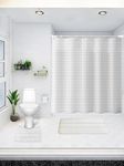 The Better Home Shower Striped Blackout Curtain & Bathmat 3 Pcs Set|Creative Vibrant Coloured Polyster Curtain Sets with Non-Slip Bath Mats for Bathroom|Easy-Slide|Quick Dry,Soft Mats(White Grid)